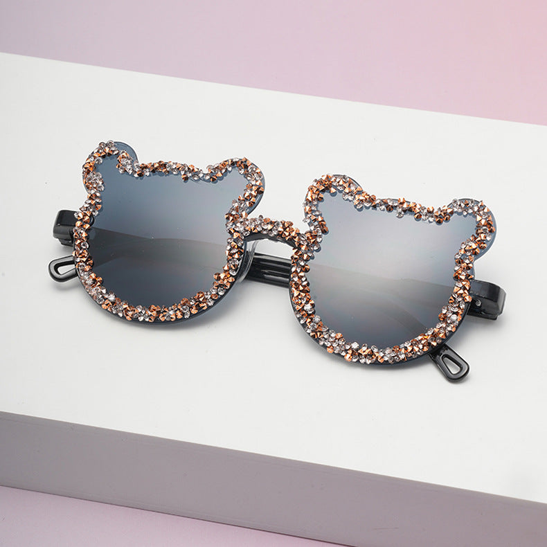 Wholesale Frameless Handmade Diamond Bear Ball Candy Color Sunglasses